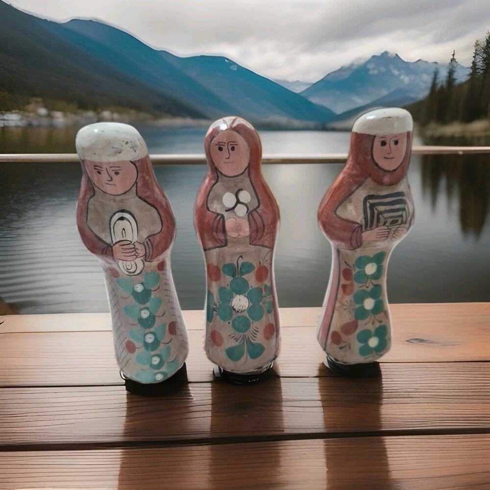 Mexican Tonala Pottery Figurine Set Of 3